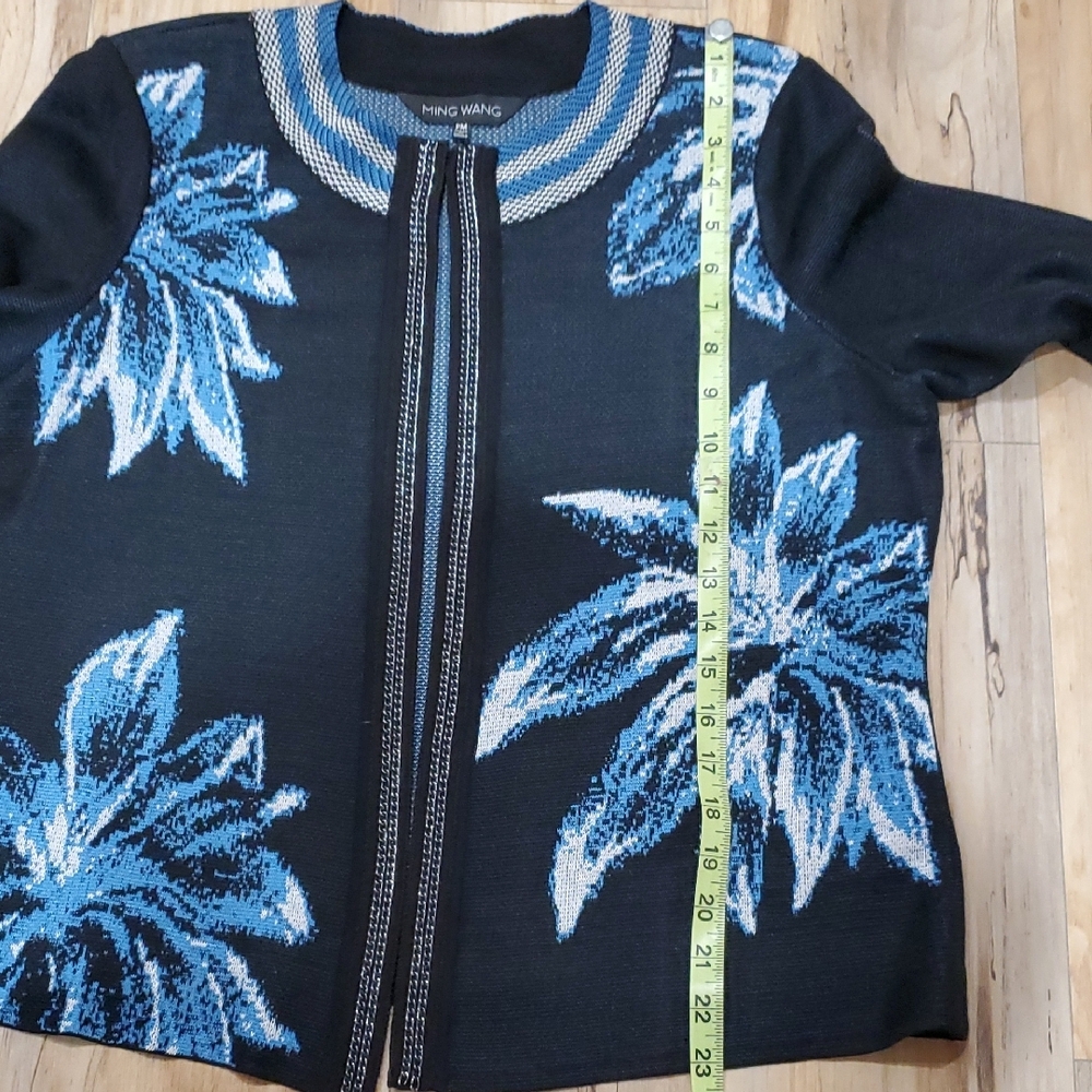 Ming Wang Black and Blue Floral Blazer - Picture 5 of 13